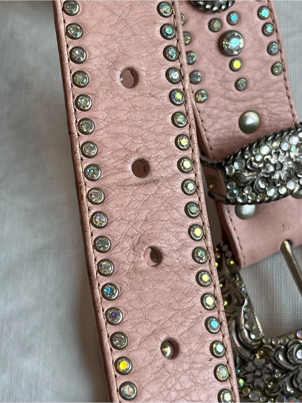 Nocona Pink Leather Rhinestones Western Belt